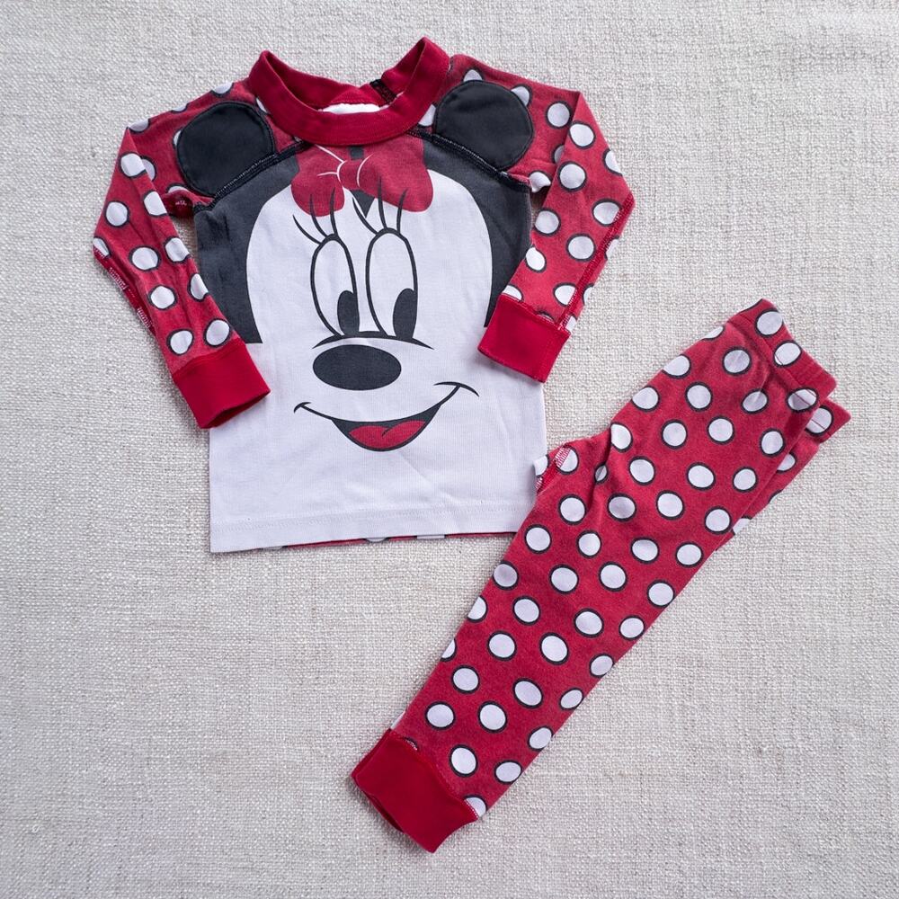Hanna Andersson Organic Red & White Minnie Mouse Long John PJ Set VGUC 2